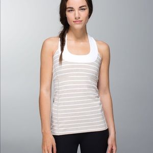 Lululemon White & Tan Scoop Neck Tank